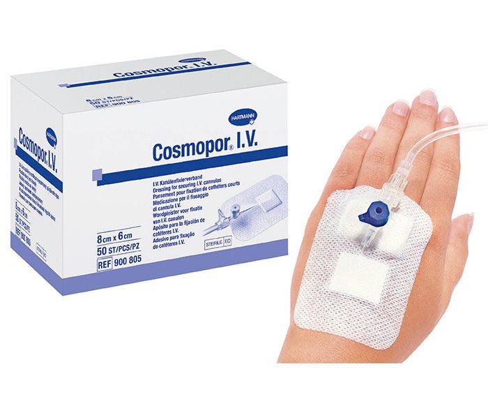 Cosmopor-I.V. Cosmopor I.V. αυτοκόλλητη γάζα στερέωσης βελόνης 8x6cm συσκευασία 50 τεμαχίων