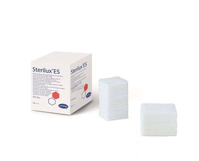 Sterilux-ES-μη-αποστειρωμένη-13κλωστες Sterilux ES μη αποστειρωμένη βαμβακερή απορροφητική γάζα 13 κλωστών 8απλή 100τμχ